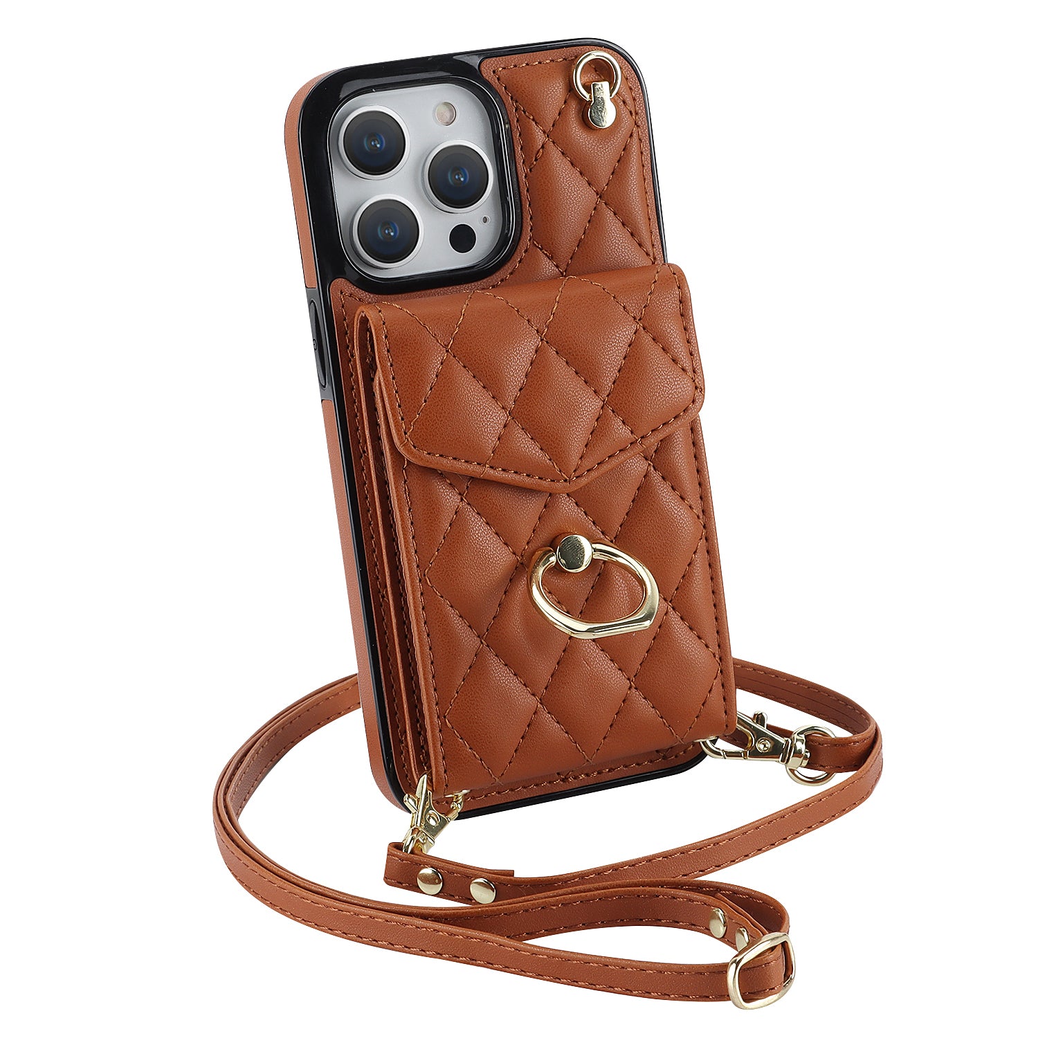 Quilted Leather Crossbody Wallet Case for iPhone
