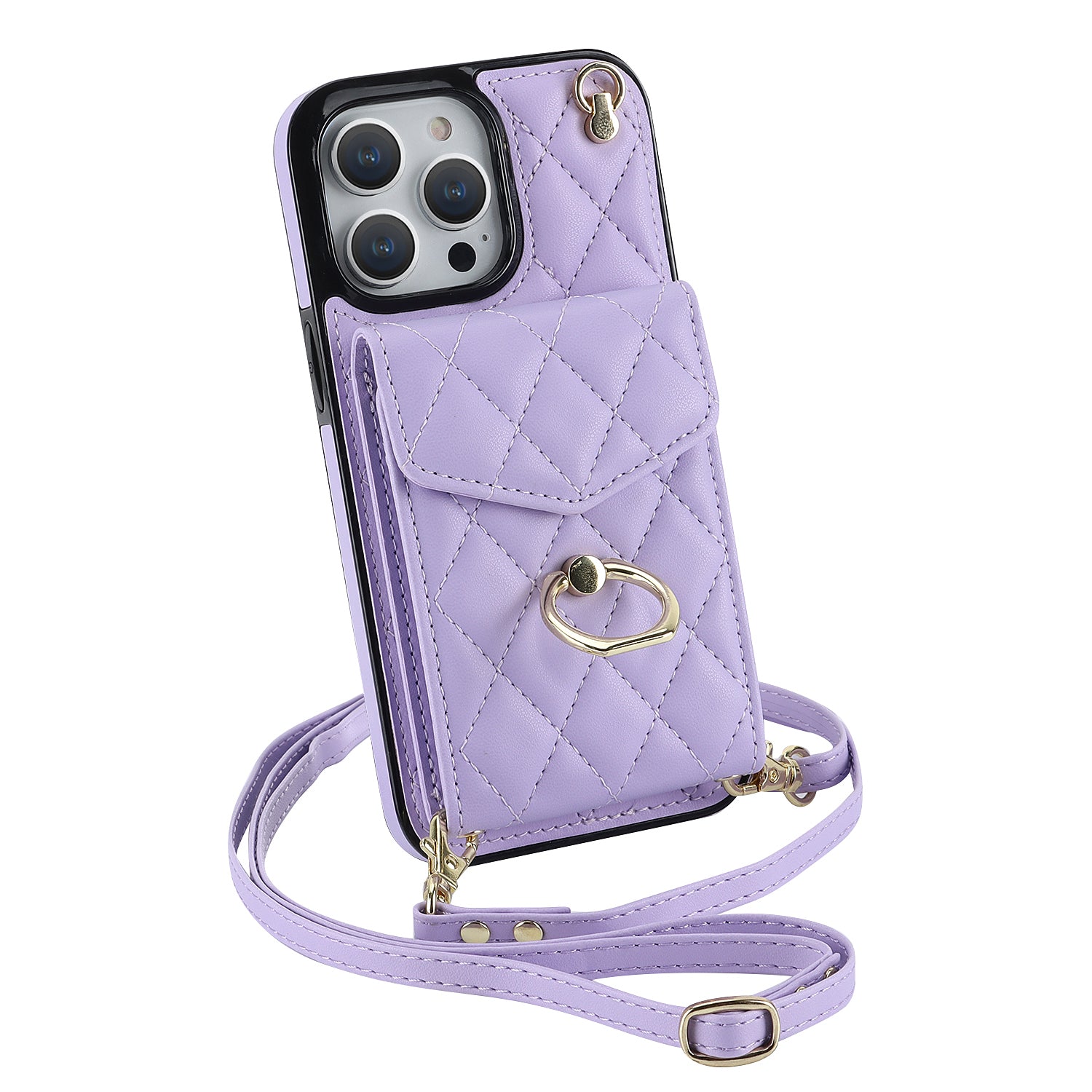 Quilted Leather Crossbody Wallet Case for iPhone
