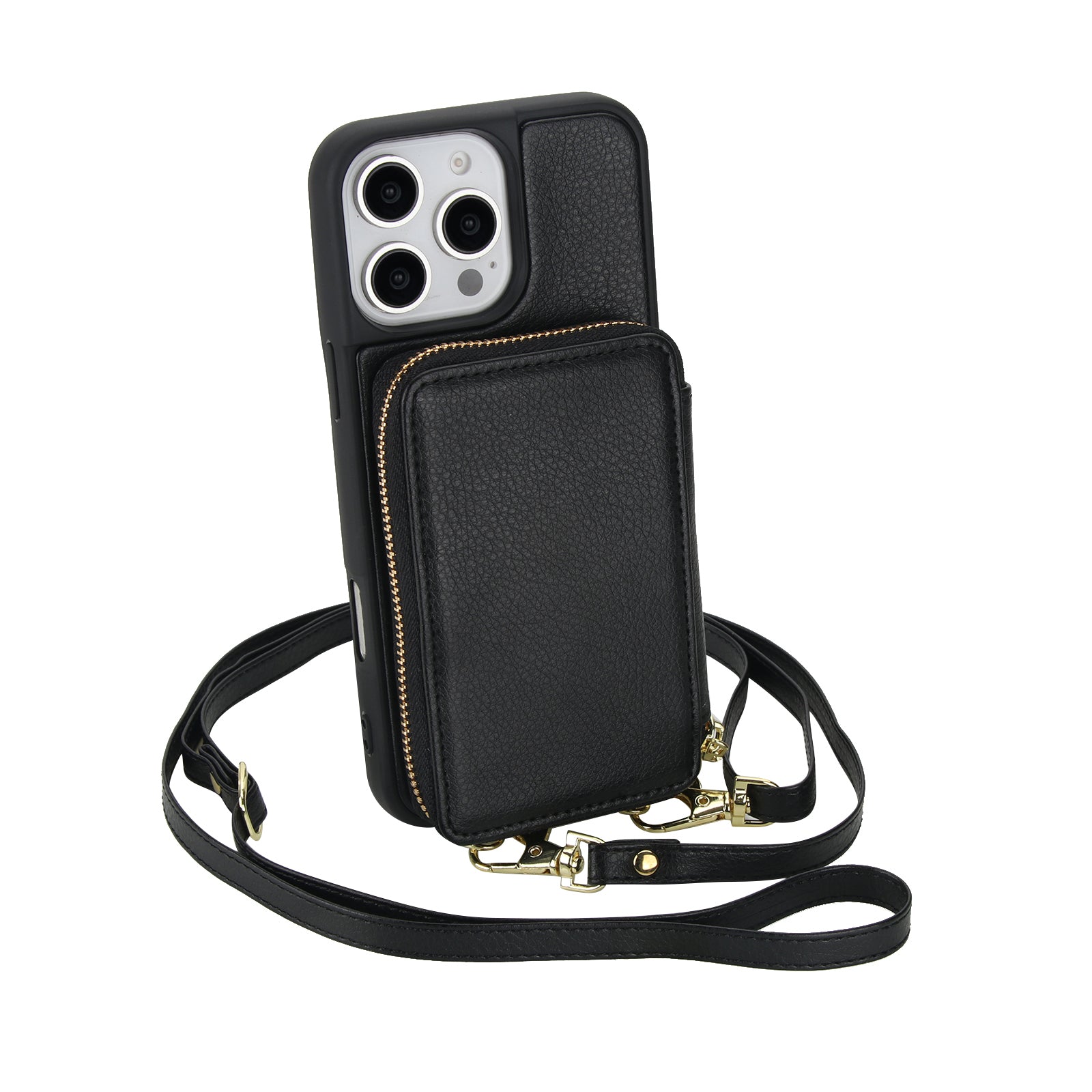 Textured Zip Wallet Crossbody Case for iPhone