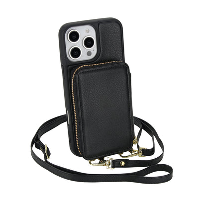 Textured Zip Wallet Crossbody Case for iPhone