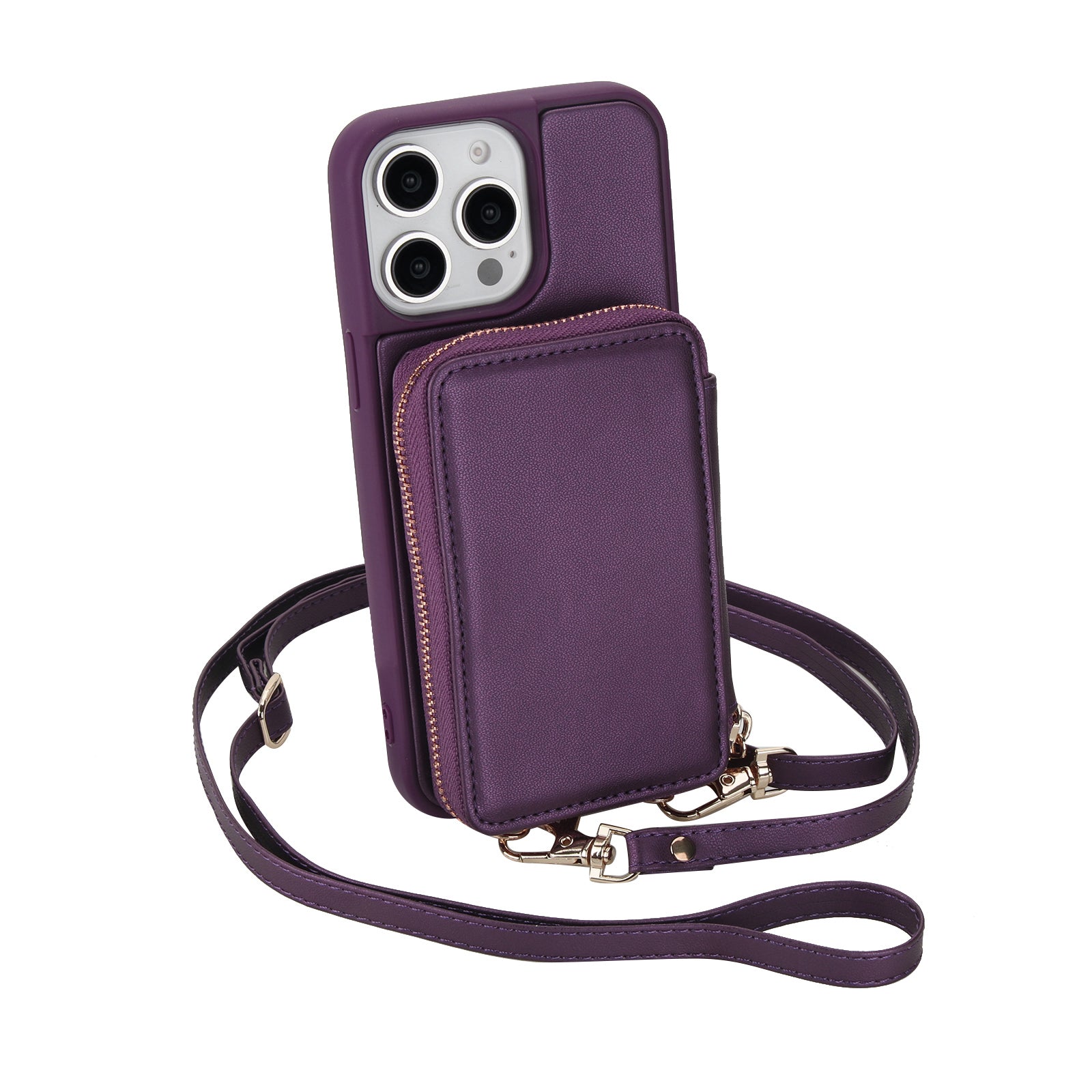 Textured Zip Wallet Crossbody Case for iPhone