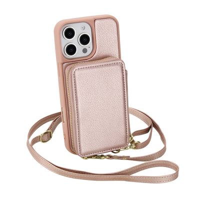 Textured Zip Wallet Crossbody Case for iPhone