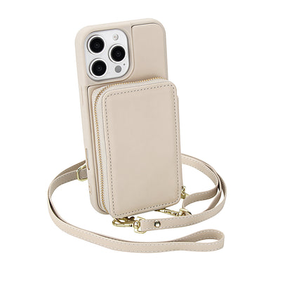 Textured Zip Wallet Crossbody Case for iPhone