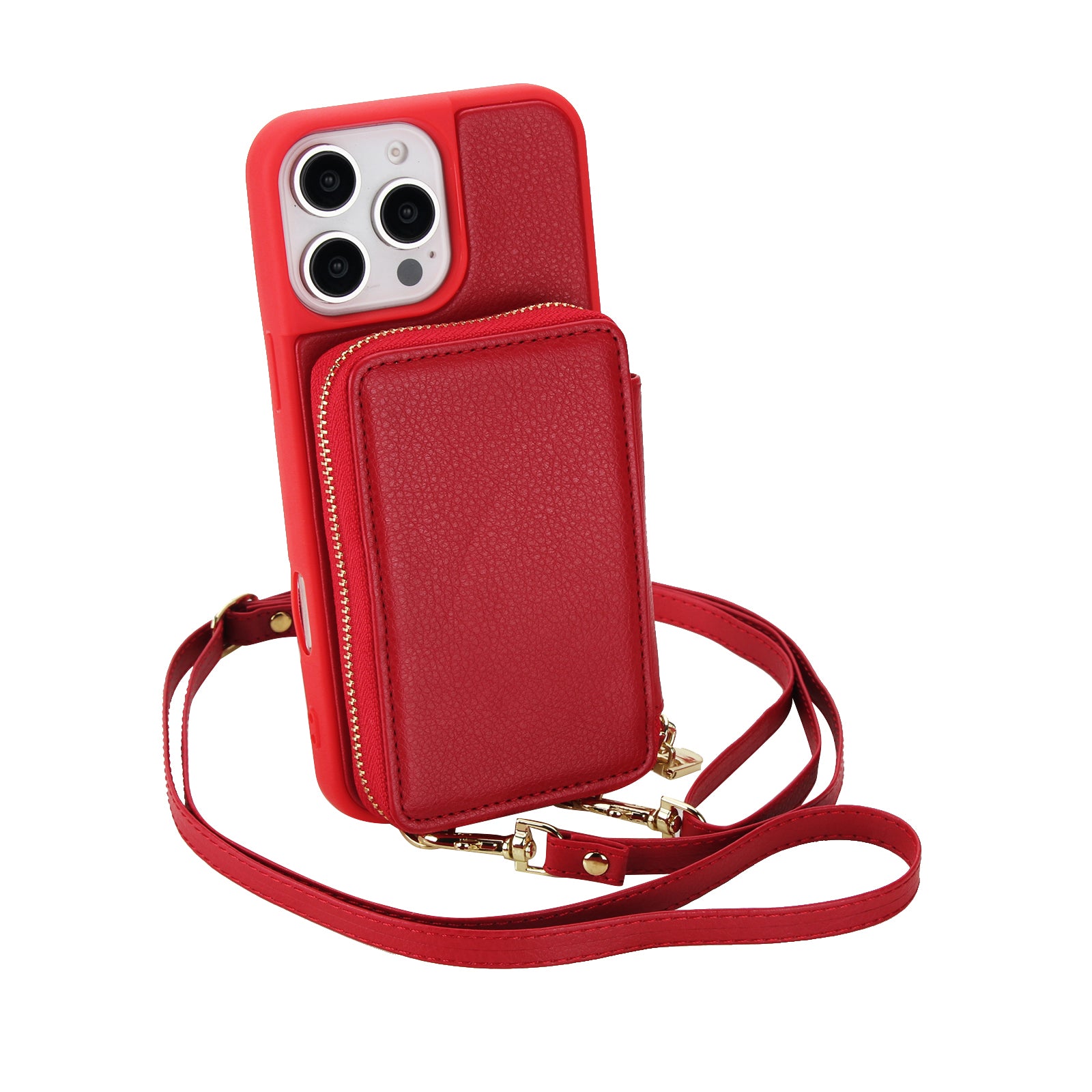 Textured Zip Wallet Crossbody Case for iPhone