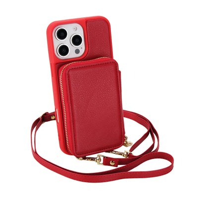 Textured Zip Wallet Crossbody Case for iPhone