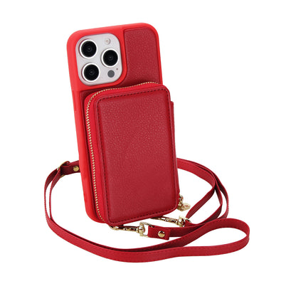 Textured Zip Wallet Crossbody Case for iPhone