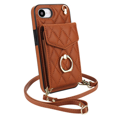 Quilted Leather Crossbody Wallet Case for iPhone