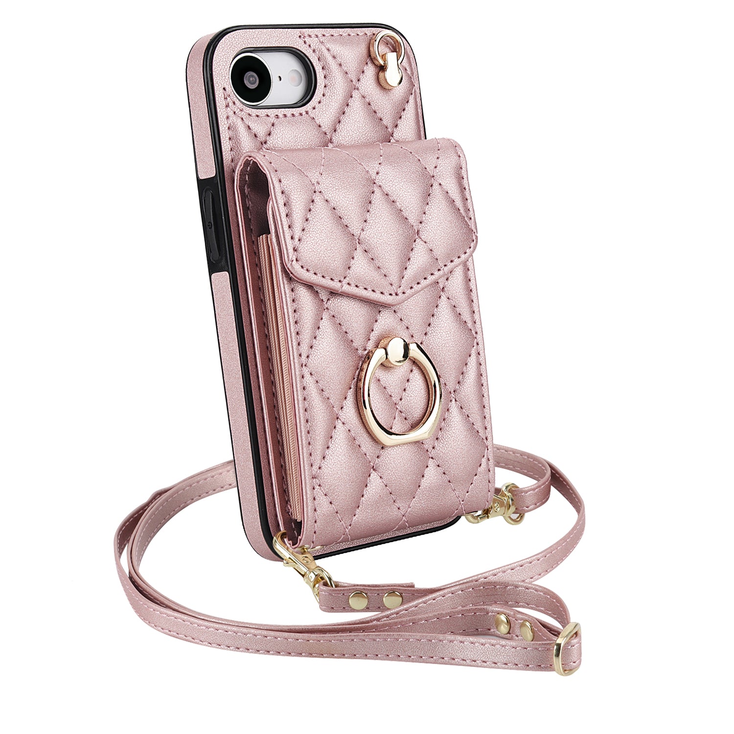 Quilted Leather Crossbody Wallet Case for iPhone
