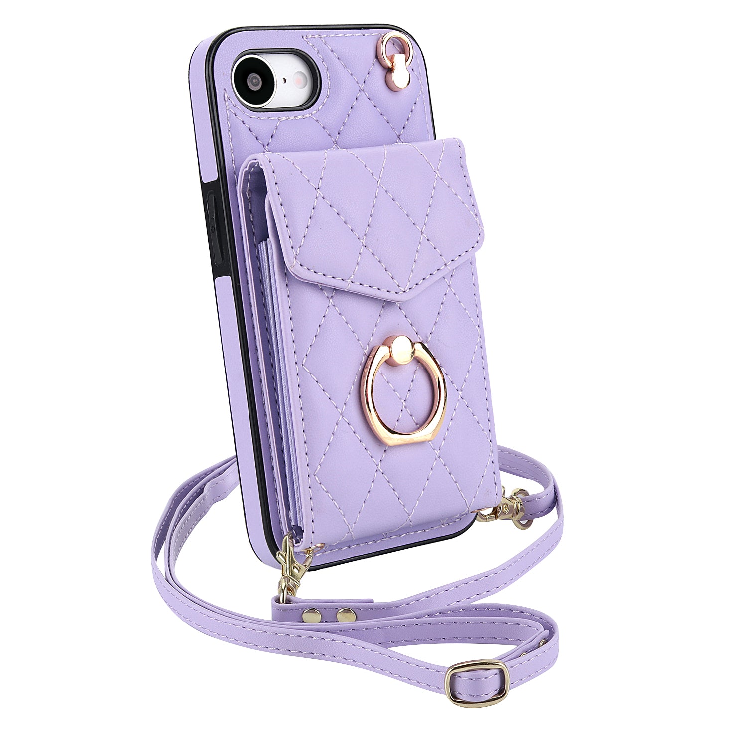Quilted Leather Crossbody Wallet Case for iPhone