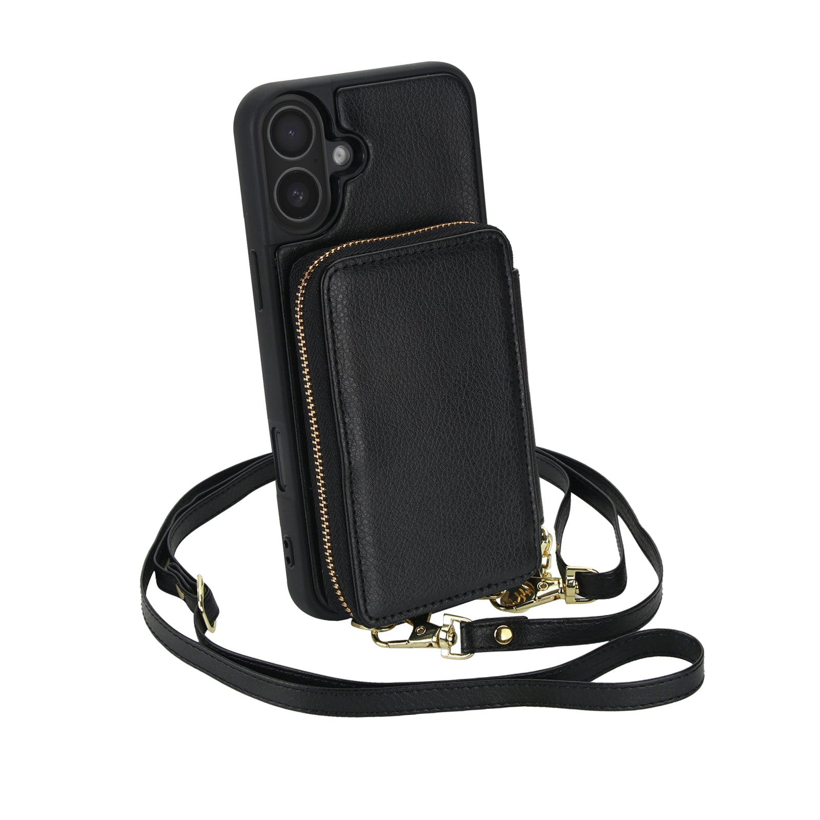 Textured Zip Wallet Crossbody Case for iPhone