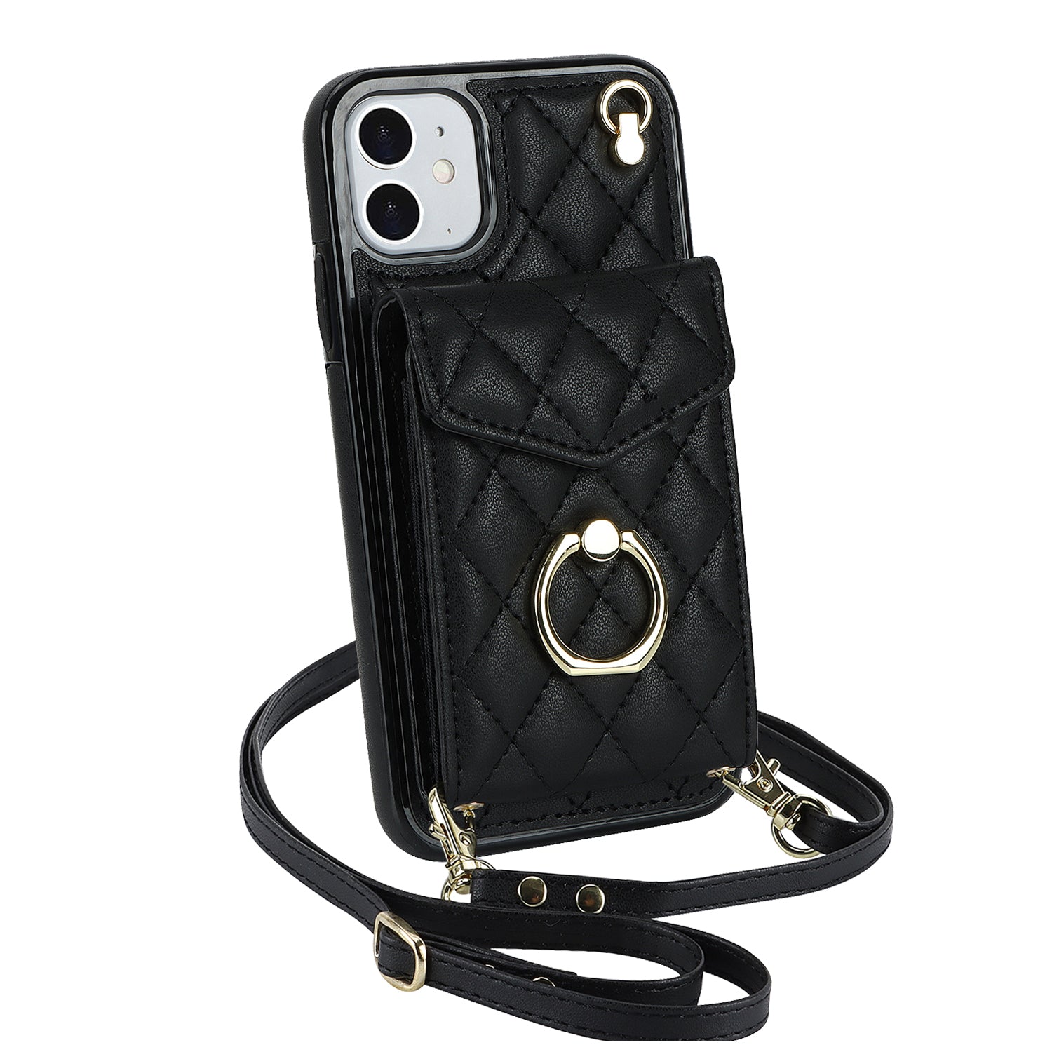 Quilted Leather Crossbody Wallet Case for iPhone