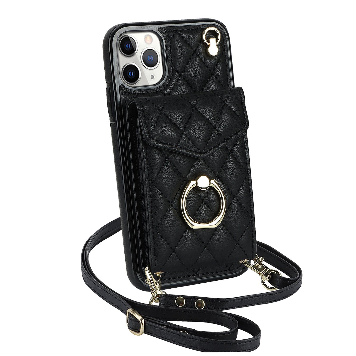 Quilted Leather Crossbody Wallet Case for iPhone