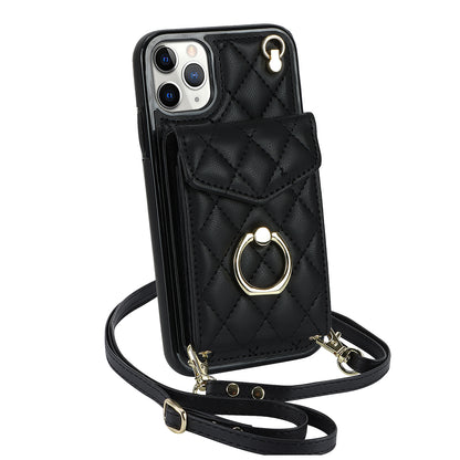 Quilted Leather Crossbody Wallet Case for iPhone