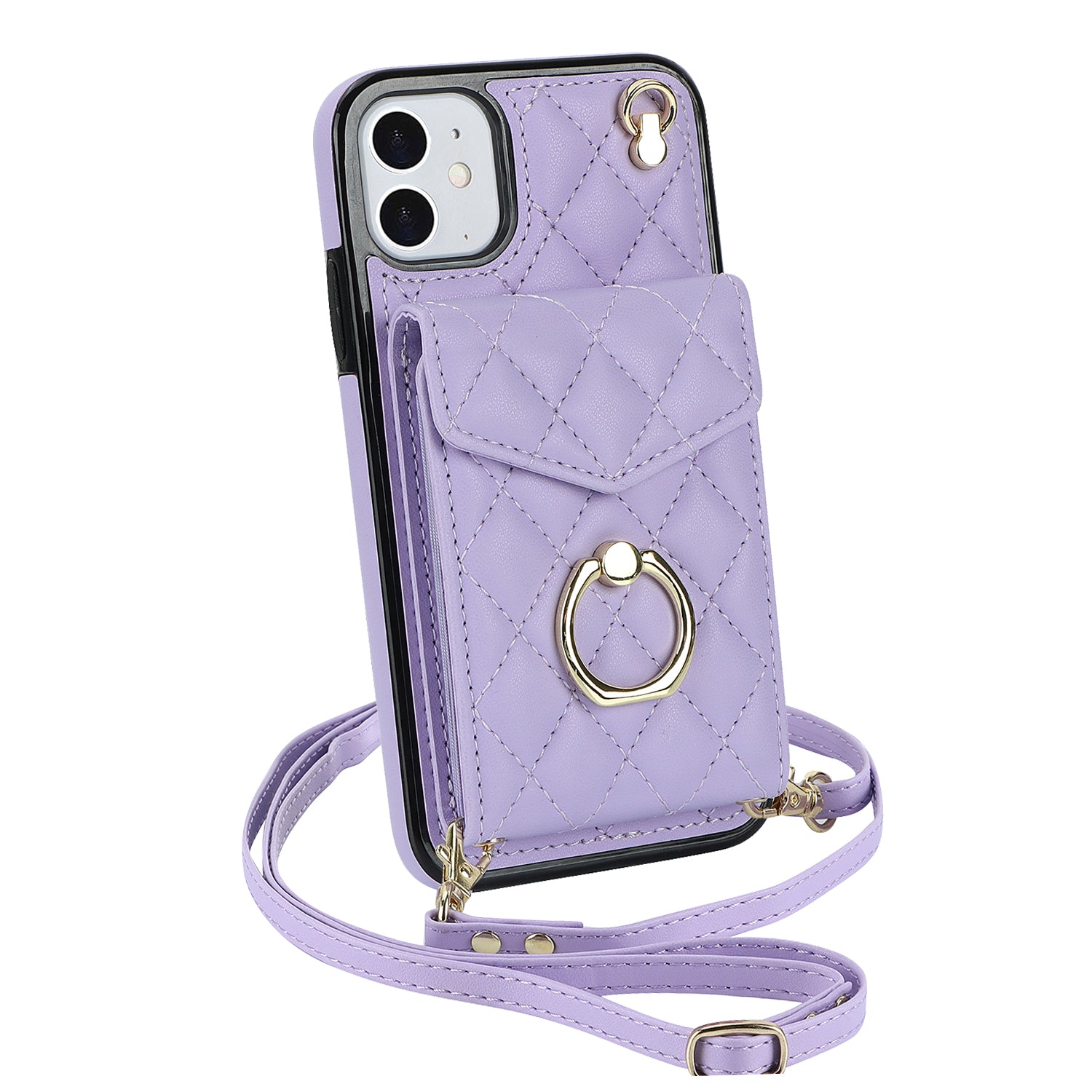 Quilted Leather Crossbody Wallet Case for iPhone
