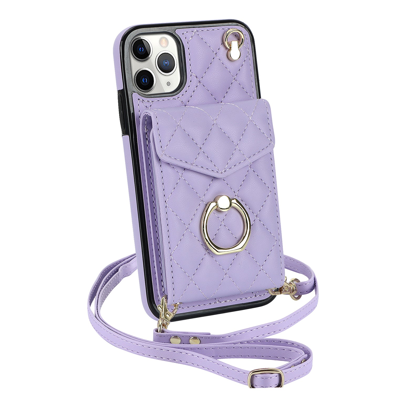 Quilted Leather Crossbody Wallet Case for iPhone
