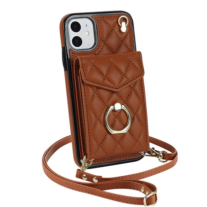 Quilted Leather Crossbody Wallet Case for iPhone