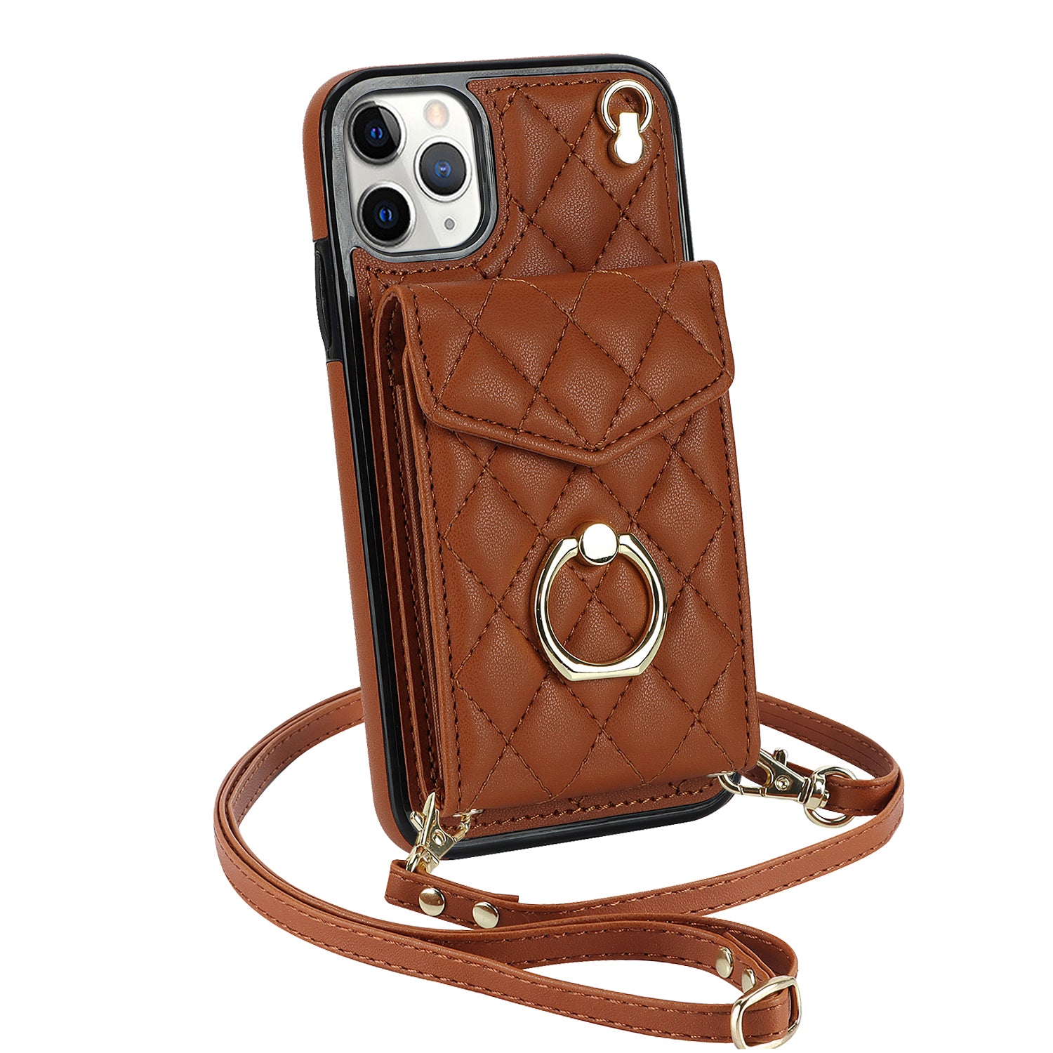 Quilted Leather Crossbody Wallet Case for iPhone