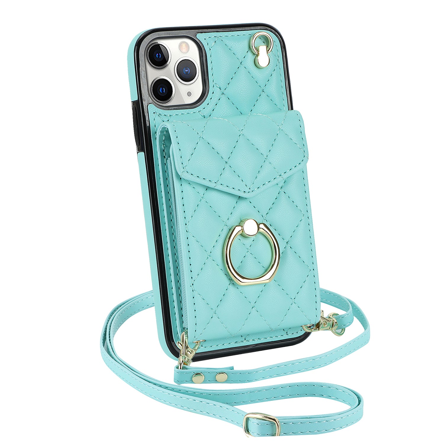 Quilted Leather Crossbody Wallet Case for iPhone