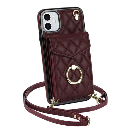 Quilted Leather Crossbody Wallet Case for iPhone