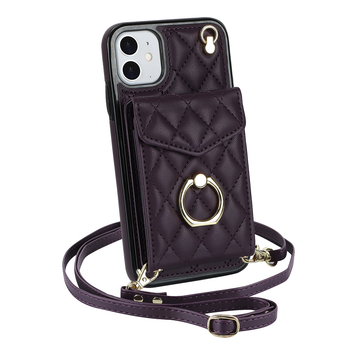 Quilted Leather Crossbody Wallet Case for iPhone