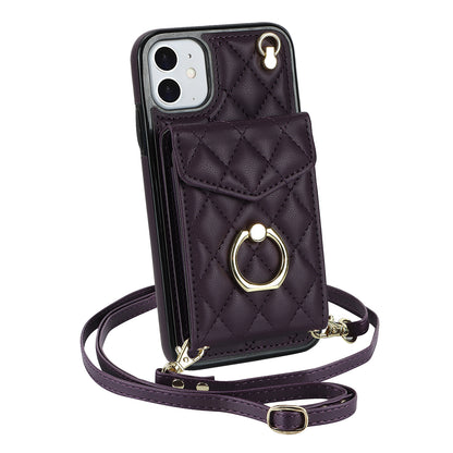 Quilted Leather Crossbody Wallet Case for iPhone