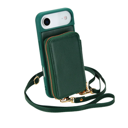 Textured Zip Wallet Crossbody Case for iPhone