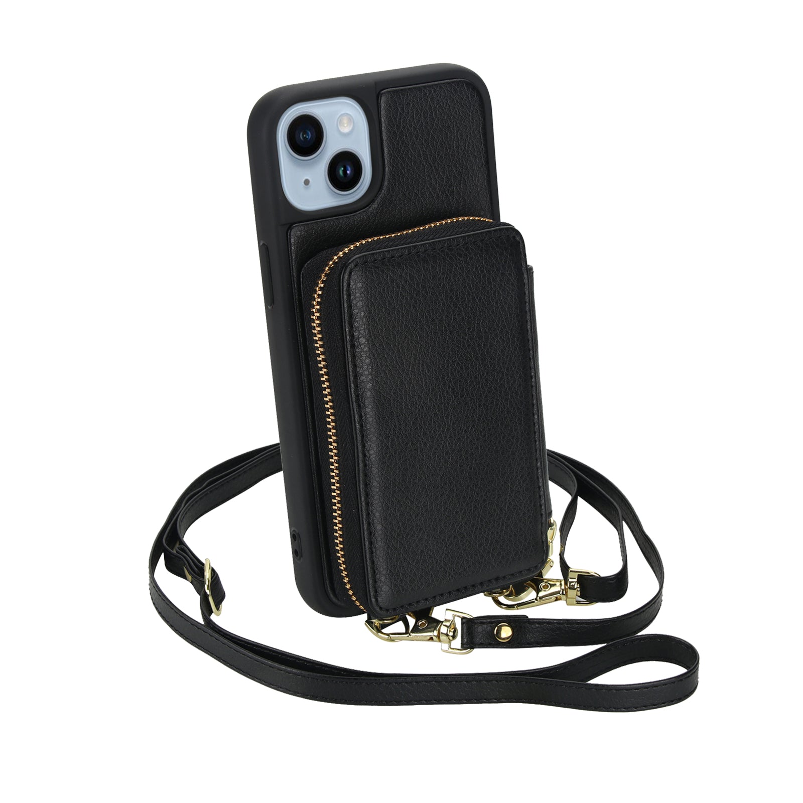 Textured Zip Wallet Crossbody Case for iPhone