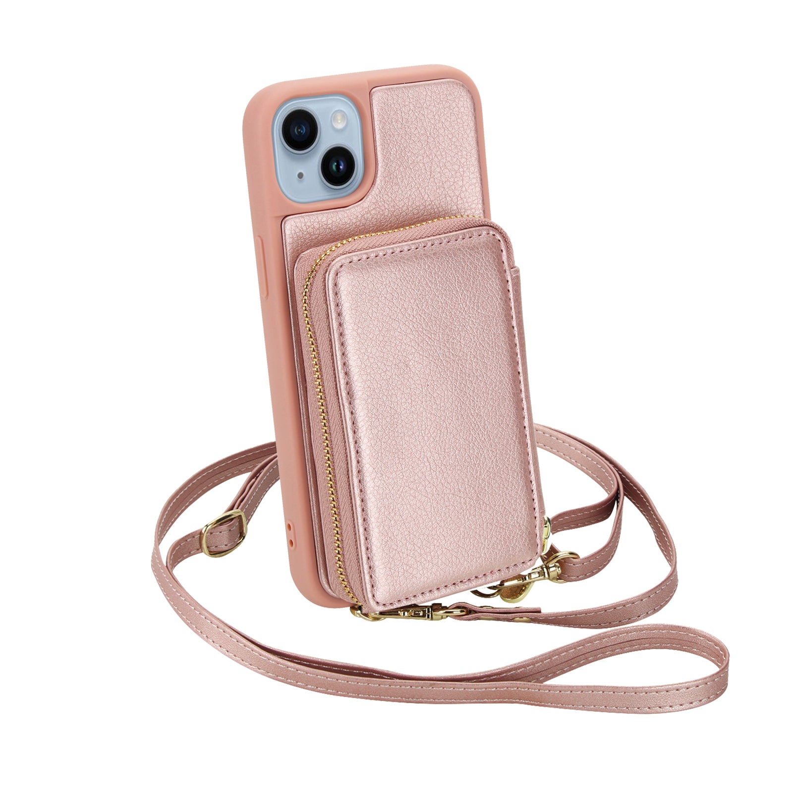 Textured Zip Wallet Crossbody Case for iPhone