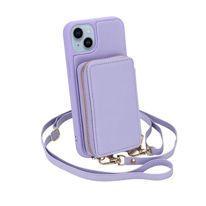 Textured Zip Wallet Crossbody Case for iPhone