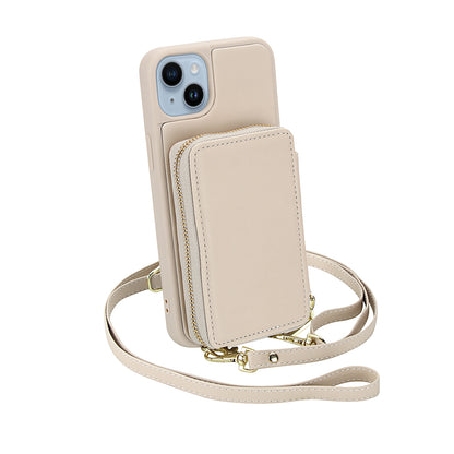 Textured Zip Wallet Crossbody Case for iPhone