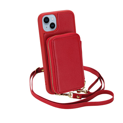 Textured Zip Wallet Crossbody Case for iPhone