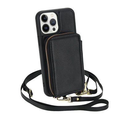Textured Zip Wallet Crossbody Case for iPhone