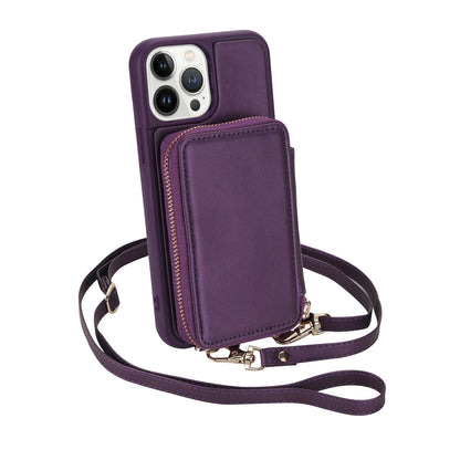 Textured Zip Wallet Crossbody Case for iPhone