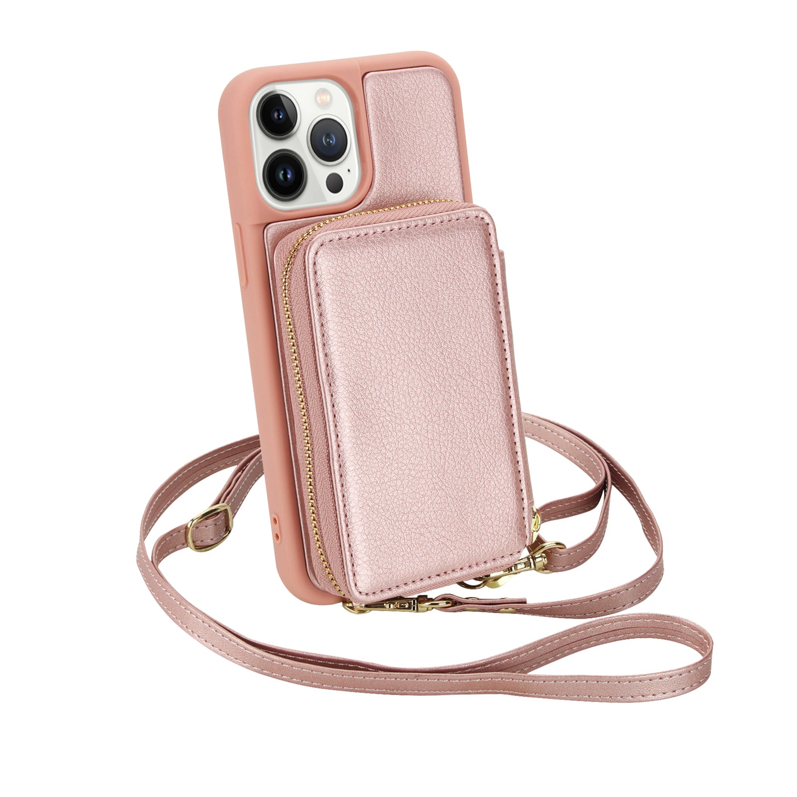 Textured Zip Wallet Crossbody Case for iPhone