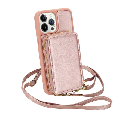 Textured Zip Wallet Crossbody Case for iPhone