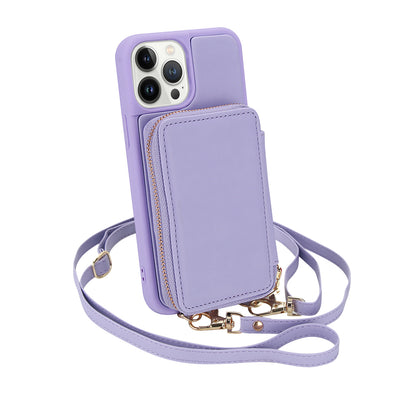Textured Zip Wallet Crossbody Case for iPhone