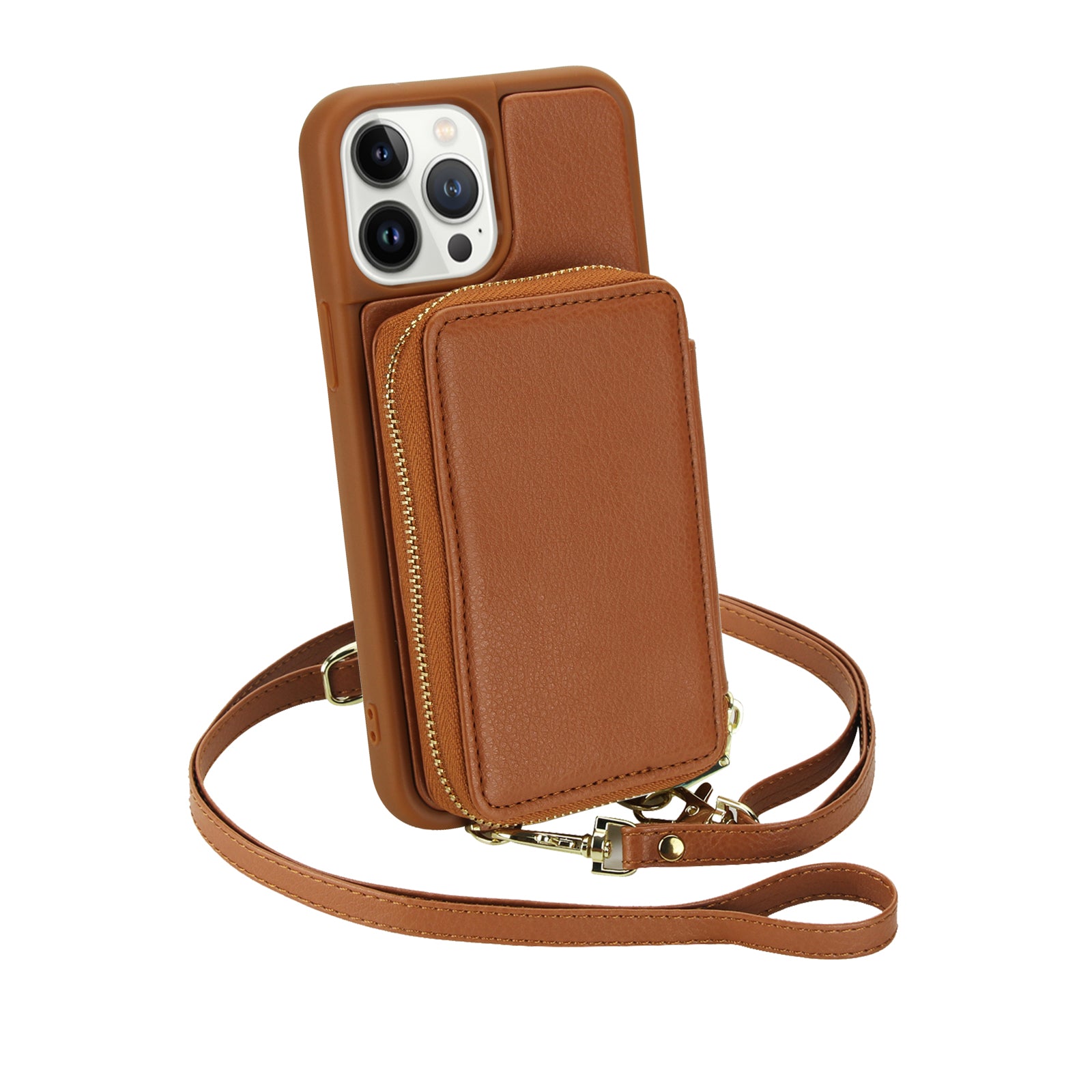 Textured Zip Wallet Crossbody Case for iPhone