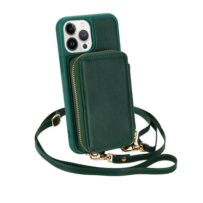 Textured Zip Wallet Crossbody Case for iPhone