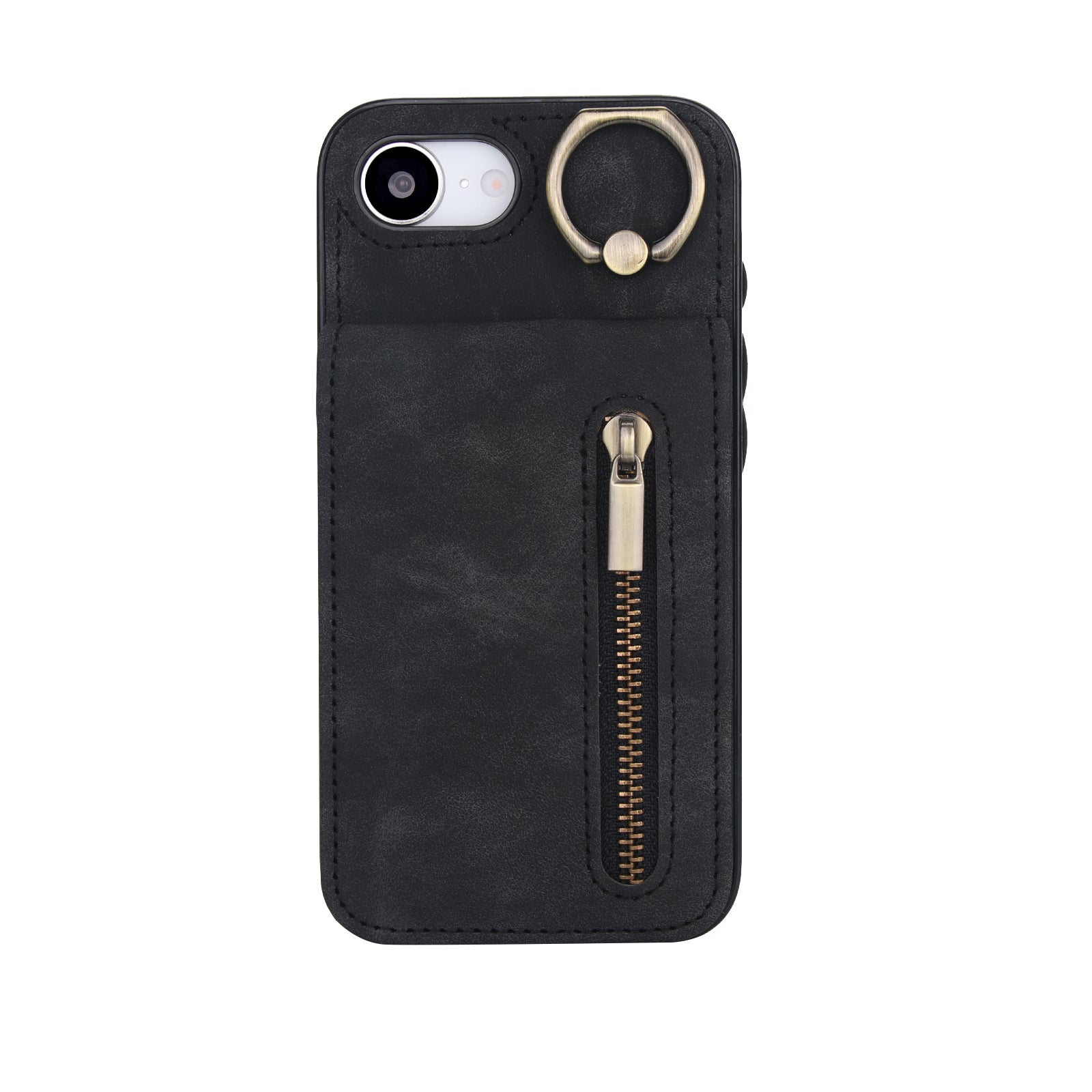 Vintage Suede-Look Flip Wallet Ring Case for iPhone
