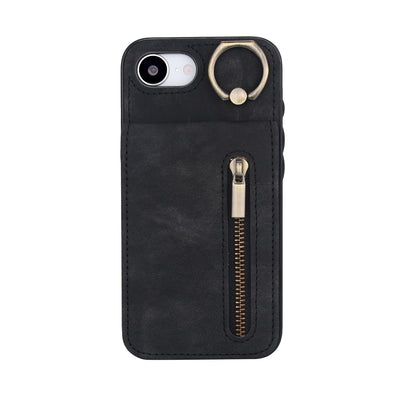 Vintage Suede-Look Flip Wallet Ring Case for iPhone