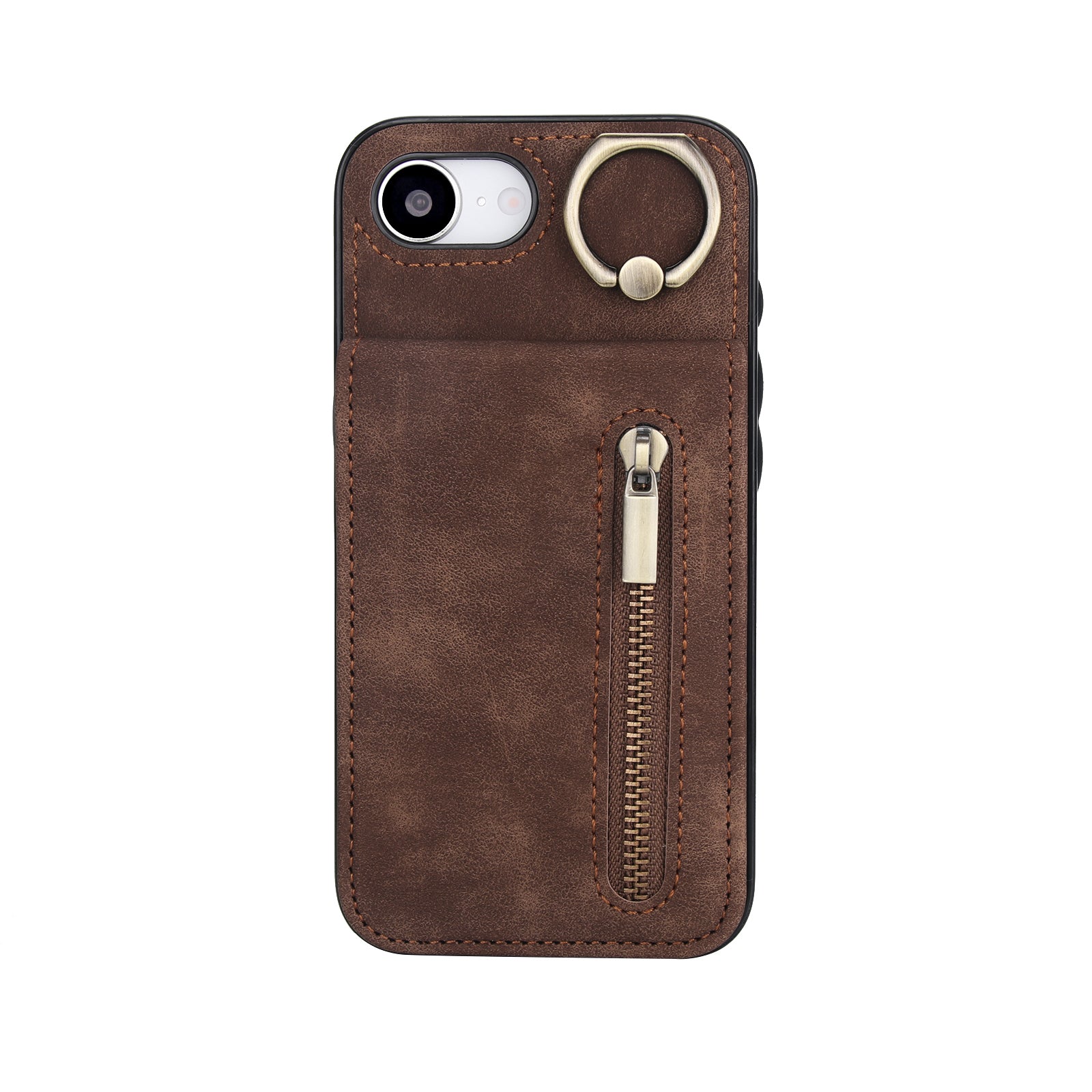 Vintage Suede-Look Flip Wallet Ring Case for iPhone