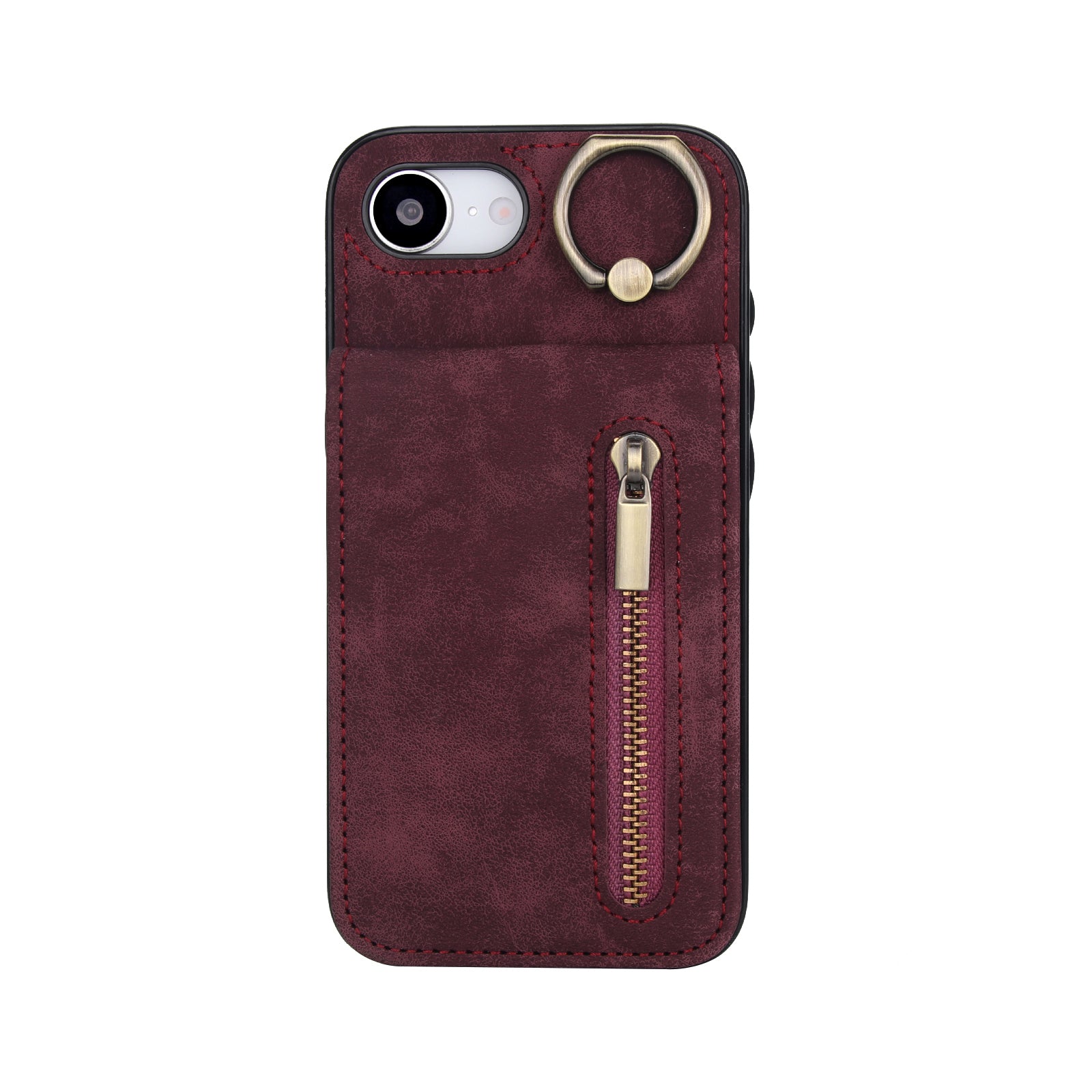 Vintage Suede-Look Flip Wallet Ring Case for iPhone