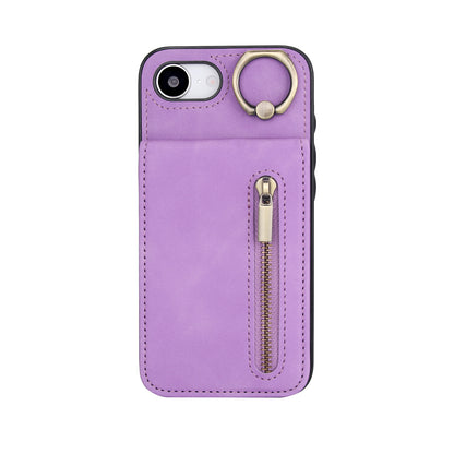 Vintage Suede-Look Flip Wallet Ring Case for iPhone