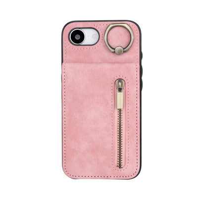 Vintage Suede-Look Flip Wallet Ring Case for iPhone