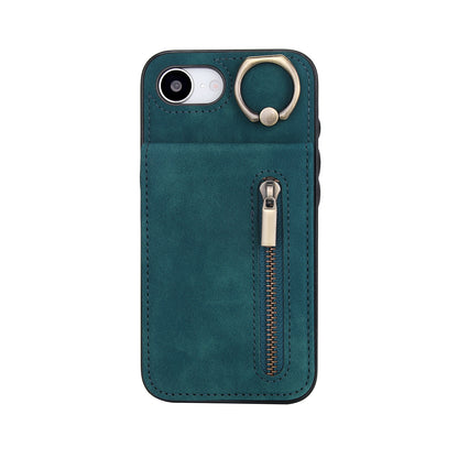 Vintage Suede-Look Flip Wallet Ring Case for iPhone
