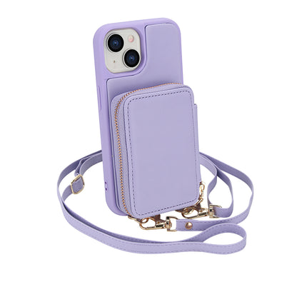 Textured Zip Wallet Crossbody Case for iPhone