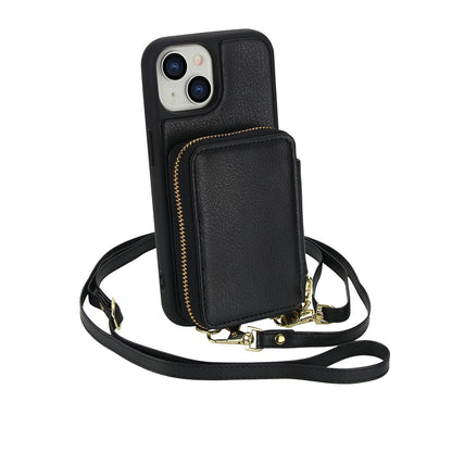 Textured Zip Wallet Crossbody Case for iPhone