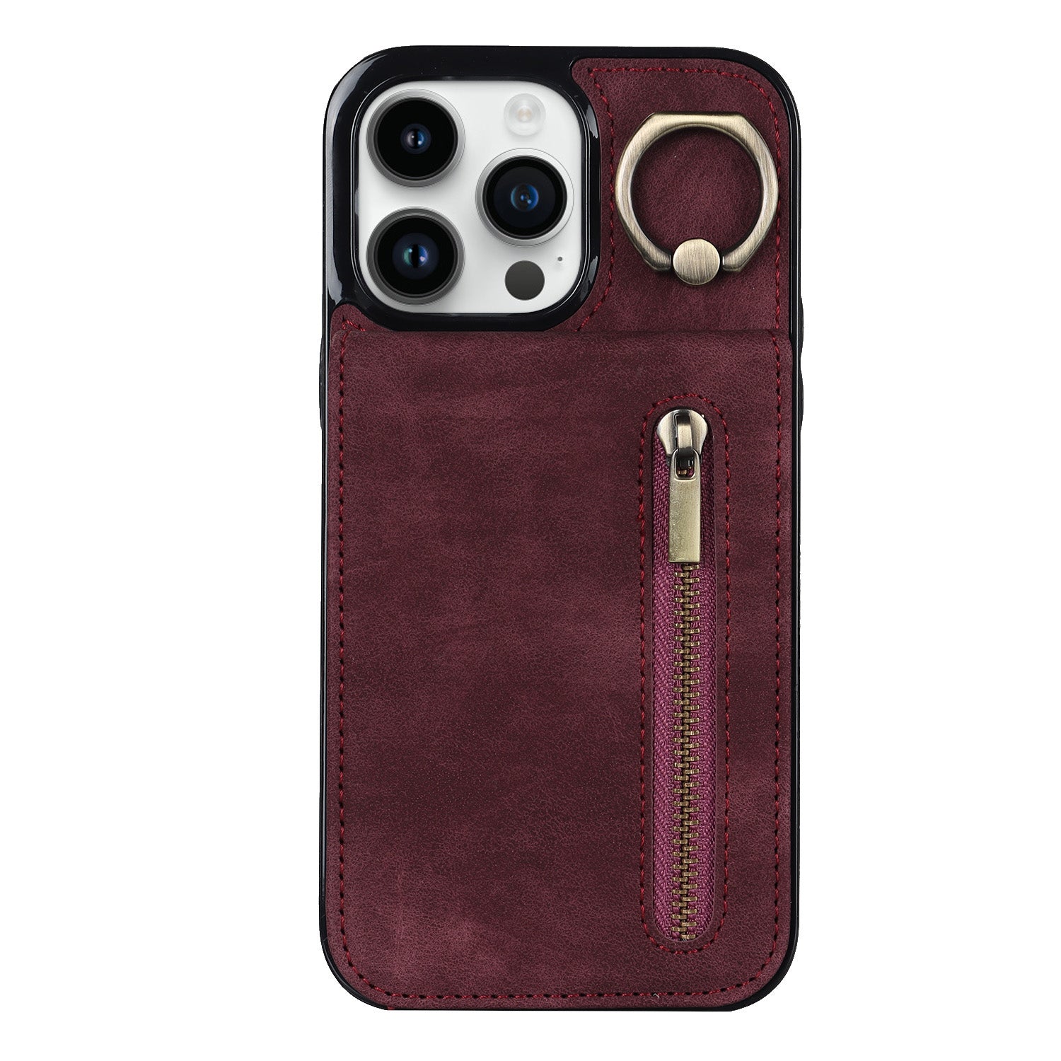 Vintage Suede-Look Flip Wallet Ring Case for iPhone