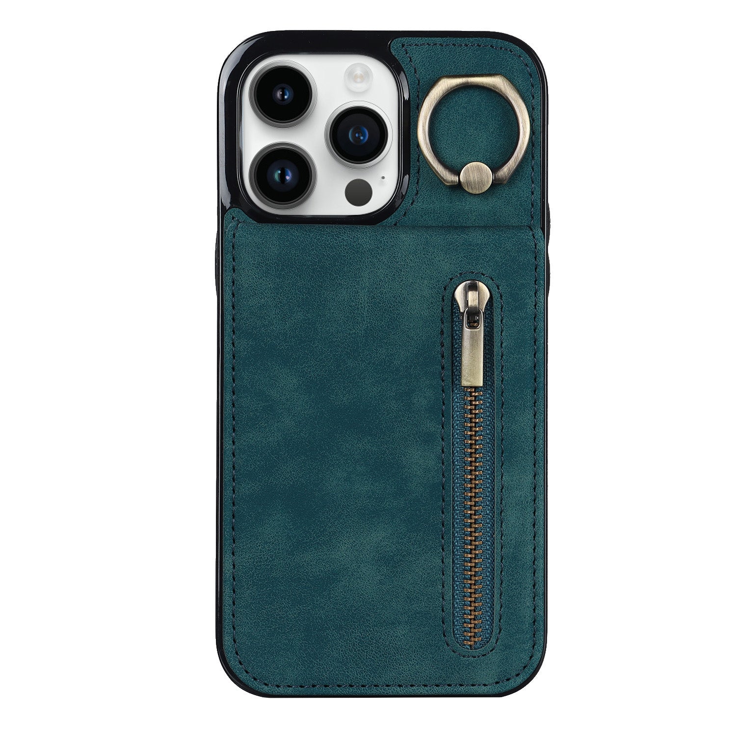 Vintage Suede-Look Flip Wallet Ring Case for iPhone