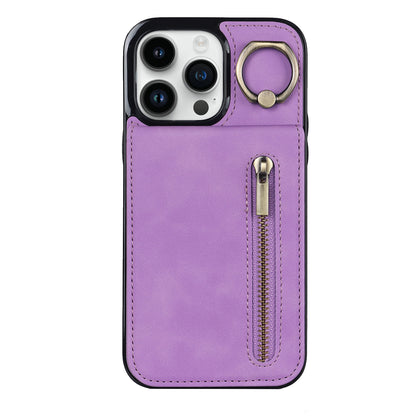 Vintage Suede-Look Flip Wallet Ring Case for iPhone
